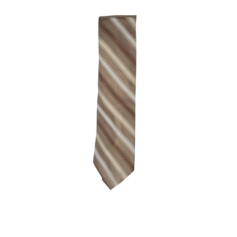 Jones New York Vintage Multi-Tonal Brown Striped 100% Silk Classic Tie Academia